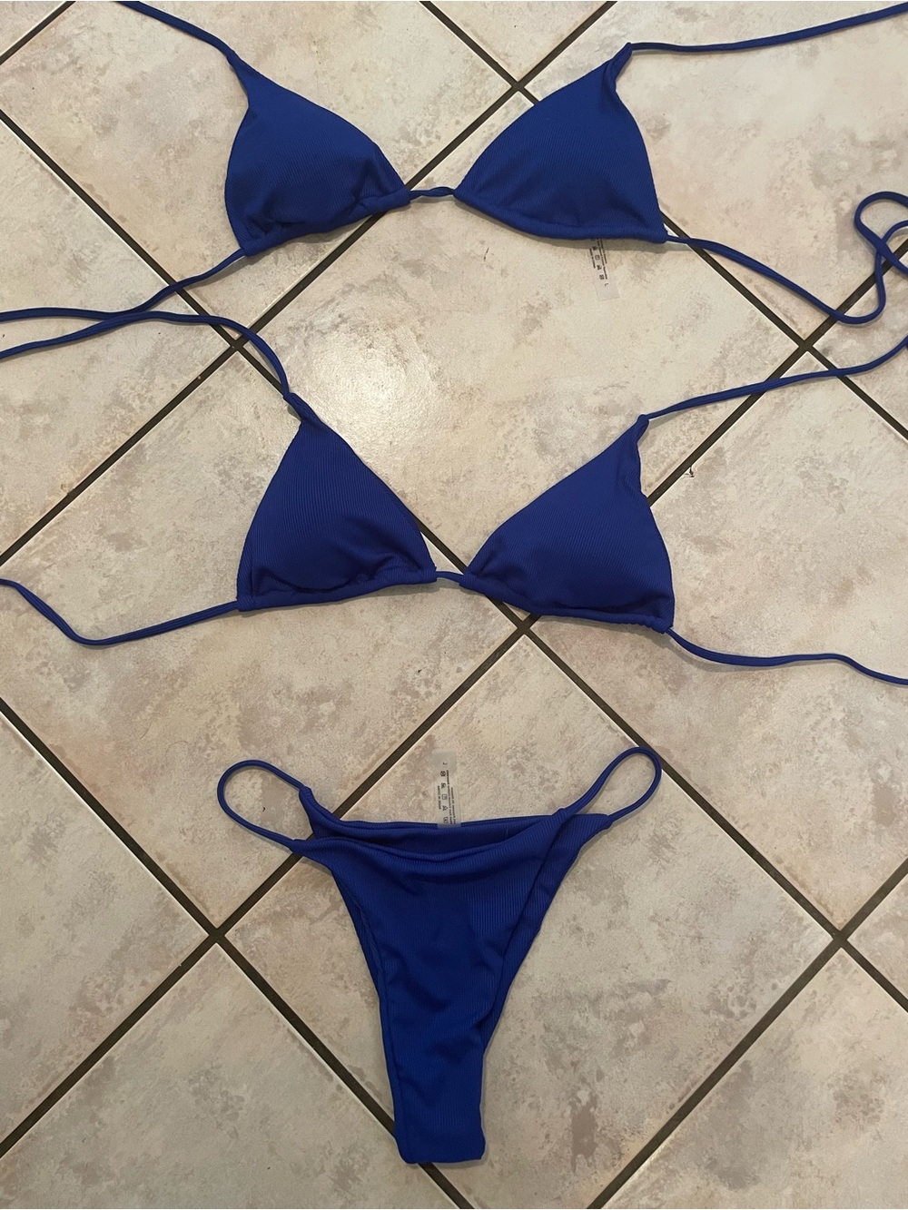 SHEIN Blue Ribbed Triangle Bikini Set